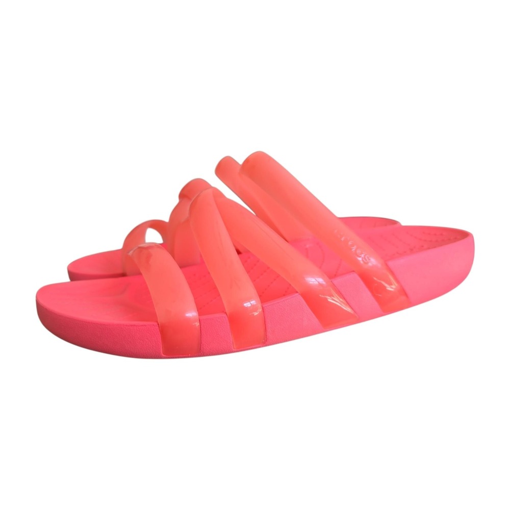 Crocs Women's Sz 9 Splash Glossy Strappy Sandals in neon watermelon pink VGUC